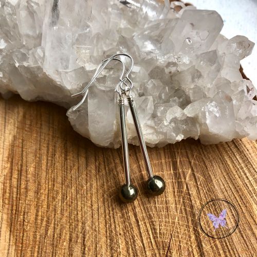 Pyrite Silver Tube Earrings